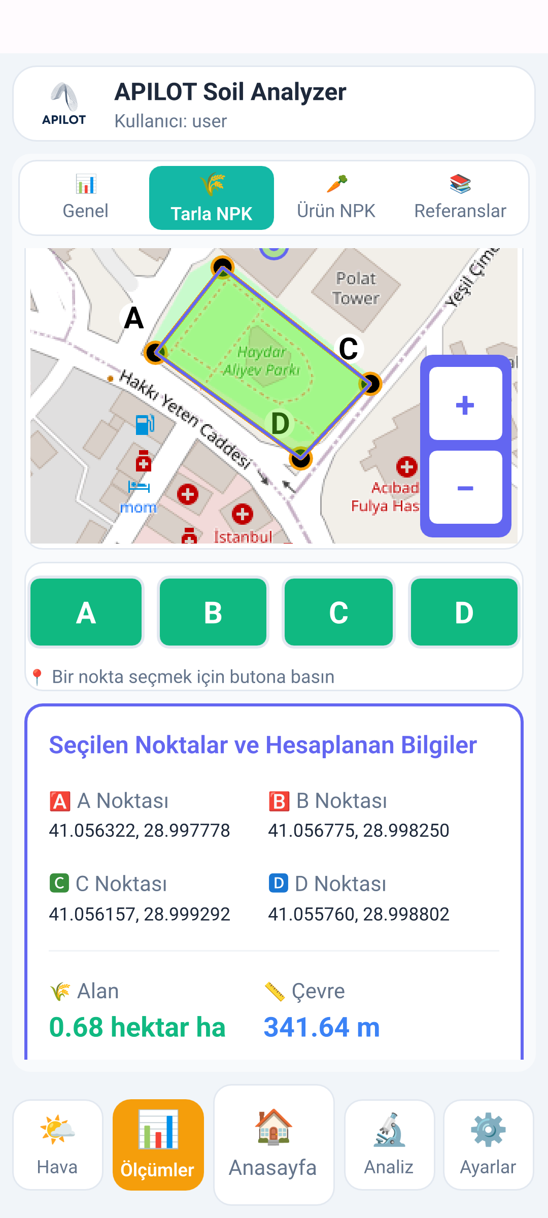 Field analysis and soil data mobile interface